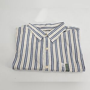NWT Timberland Mens sz XXL Blue & Tan Stripe Button Down Dress Casual SHIRT